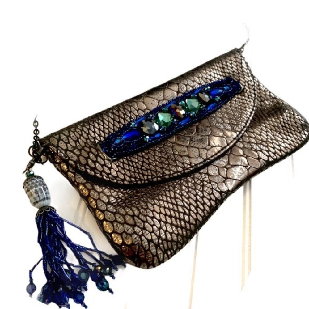 Marjorie Renner Silver Leather Bead Cross Body Bag​
